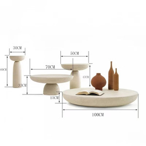 Meubles de maison déco en marbre <span class=keywords><strong>travertin</strong></span> table en pierre naturelle socle à une colonne table basse ronde moderne en <span class=keywords><strong>travertin</strong></span> beige - Product Image 4