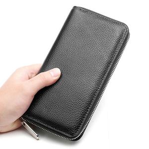Low Moq Cash <b>Envelope</b> Saffiano Genuine Leather Long Wallet for Men Zipper Travel Wallets With Custom Logo - Product Image 4