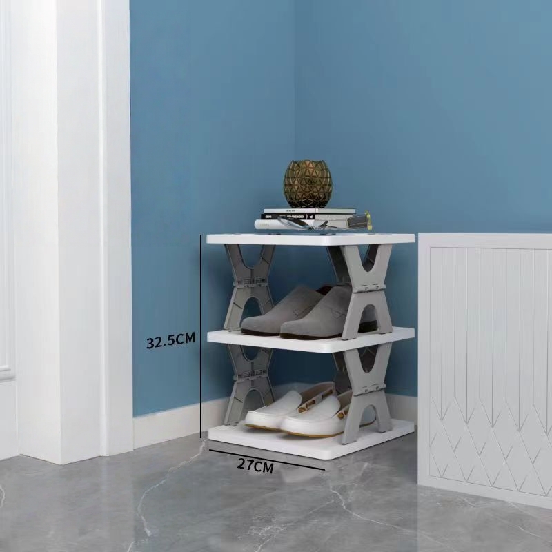 Installation-free folding shoe rack-x-shape gray-3 tiers