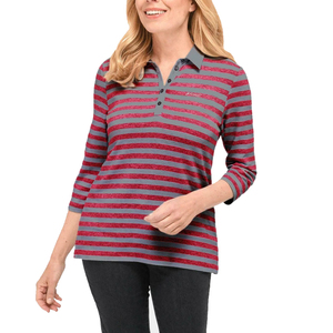 Polo rayé à manches longues pour femme en tissu piqué de coton avec poignets côtelés, idéal pour un style bureau décontracté et transitoire raffiné. - Product Image 6