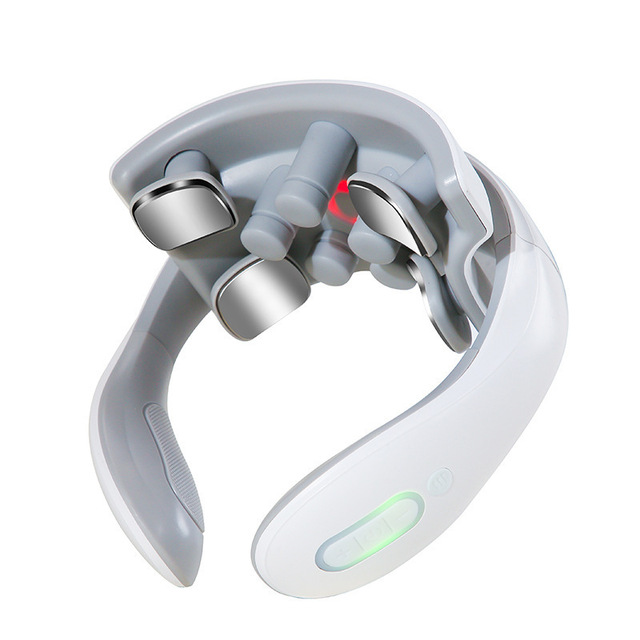4 Massage Heads Microcurrent Neck Massager, Rechargeable Multi-Gear Heating Vibration Portable Cervical Massager for Home Use