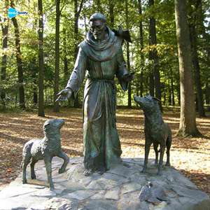 Statua in Bronzo di San Francesco d'Assisi con Lupo e Cane - Scultura Tradizionale da Esterno, Souvenir - Product Image 2