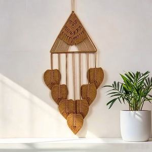 <span class=keywords><strong>Tapiz</strong></span> de Algodón Tejido a Mano, Atrapasueños, Estilo Bohemio Nórdico, Forma de Hoja, Decoración de Pared para Casa de Huéspedes - Product Image 1