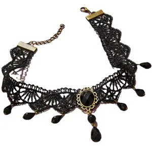 Mode gothique victorien cristal collier pour femmes rétro noir dentelle Vintage collier ras du cou bijoux de fête de mariage