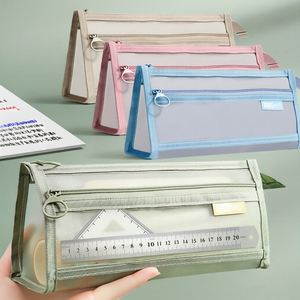 Transparent Mesh Pencil Case Zipper Closure-High Capacity Dirt-Resistant. Minimalist 'Ins Style' Stationery <b>Bag</b> for Students - Product Image 1