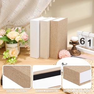 Linen Fabric Cover Cardboard Rectangular Organizer Decorative Faux <b>Book</b> Storage <b>Box</b> DIY Craft - Product Image 5