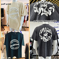 T-shirt oversize 100 % coton uni, grammage lourd, avec logo 3D en mousse personnalisé, impression en relief pour homme