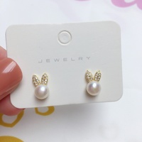 SHDIYAYUN boucles d'oreilles en perles d'eau douce plaqué or 18 carats mignon lapin oreille conception perle bijoux