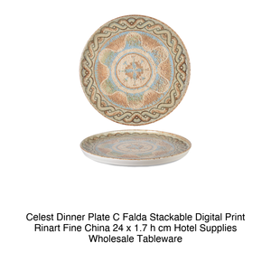 Celest Flat <b>Plate</b> with Rim Ø 24 cm H 1.7 cm Stackable Fine China Digital Print Rinart - Product Image 2