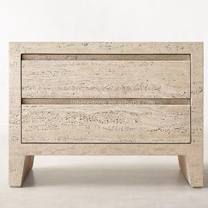 Bàn Cạnh Giường ngủ travertine tự nhiên với hai ngăn kéo để lưu trữ phòng ngủ và thiết kế nội thất tối giản - Product Image 1