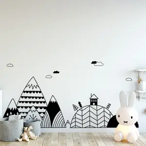 Black White Stick Drawing Wall Sticker Modern Style Home Decor Mountain House Clouds Wallpaper For Bedroom Removable Wall Mural