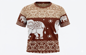 Camiseta de manga corta y cuello redondo con estampado de elefantes y flores en sublimación. Hecho de micro poliéster de 130 gsm. - Product Image 4