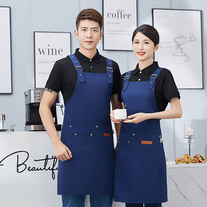 Navy Blue Adjustable H-Strap <b>Apron</b> One Size Polyester Waterproof For Drink Food <b>Work</b> Suit - Product Image 1