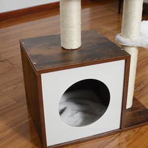 ตู้เก็บรองเท้าสีน้ำตาลทันสมัยพร้อมที่นอนแมว ที่ลับเล็บ และขนกระต่ายน้อยที่ซักได้ ประกอบง่าย - Product Image 5