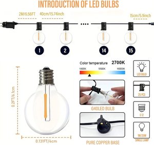 <span class=keywords><strong>Guirlande</strong></span> <span class=keywords><strong>lumineuse</strong></span> d'extérieur à ampoules G40 dimmables, 25FT 50FT 100FT, pour mariage, Noël, jardin, décorations - Product Image 2