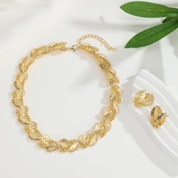 Ensemble de bijoux DAIHE Set-3967, collier et boucles d'oreilles luxueux, délicats, à feuilles dorées, collier tendance, collier ras du cou, pour fête, anniversaire