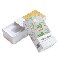 Caja de embalaje de papel moderna personalizada para el cuidado de la piel, funda de cajón, laminación en relieve para materiales reciclados de pestañas de aceite esencial