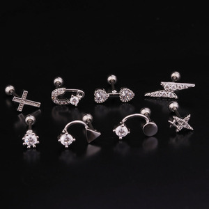 Orecchino a Barbell in Acciaio Inossidabile a Forma di Croce Leggera e alla Moda, con Zirconi Cubici in Rame, Classico Regalo di Nozze, per Tragus, Daith, Helix, Rook, Snug - Product Image 2