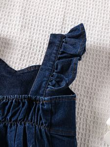 Conjunto de Ropa para Niñas Pequeñas al por Mayor, Top de Mezclilla Sólido sin Mangas con Volantes + Falda Vaquera, Conjunto de 2 Piezas - Product Image 4