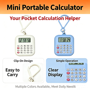 Mini calculadora portátil con diseño de clip, colores blanco y azul, pantalla de 8 dígitos, funciona con pilas para uso diario - Product Image 1