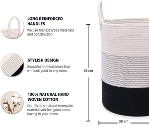 <strong>Black</strong> and White Decor Cotton Rope Basket Large Rope Storage Large <strong>Laundry</strong> Blanket Basket Canvas <strong>Laundry</strong> <strong>Bin</strong> - Product Image 3