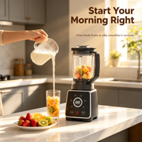 Mixeur Électrique 3-en-1 à Vitesse Variable, Bol de 2L, Commande par Bouton, 1400W, Silencieux, pour Smoothies, Broyage de Glace, Hachoir, Tasse de Voyage