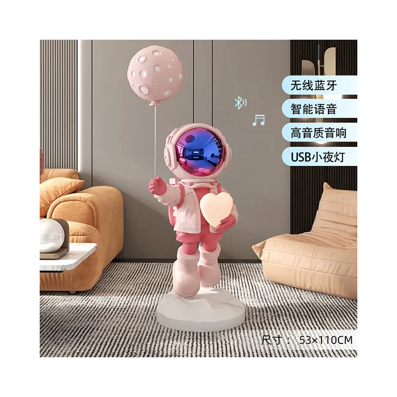 Escultura de resina Regalos y manualidades Gran astronauta Sala de estar Escultura de inauguración de la casa con globos con audio Bluetooth e inteligente