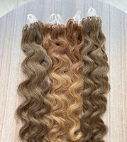 Extensions de cheveux 6D H6 Feather Hair, qualité salon, double trame, vierges, ondulation naturelle, couleur marron ombré, 100% cheveux humains véritables