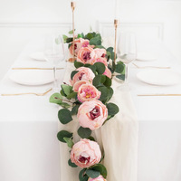 Guirlandes artificielles de pivoines et de roses avec feuilles d'eucalyptus – Décoration florale artificielle pour mariages, fêtes et fiançailles – Décoration murale