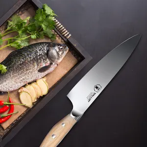 Cuchillo de chef profesional de acero inoxidable de alto carbono de 8 pulgadas con mango de madera Pakka