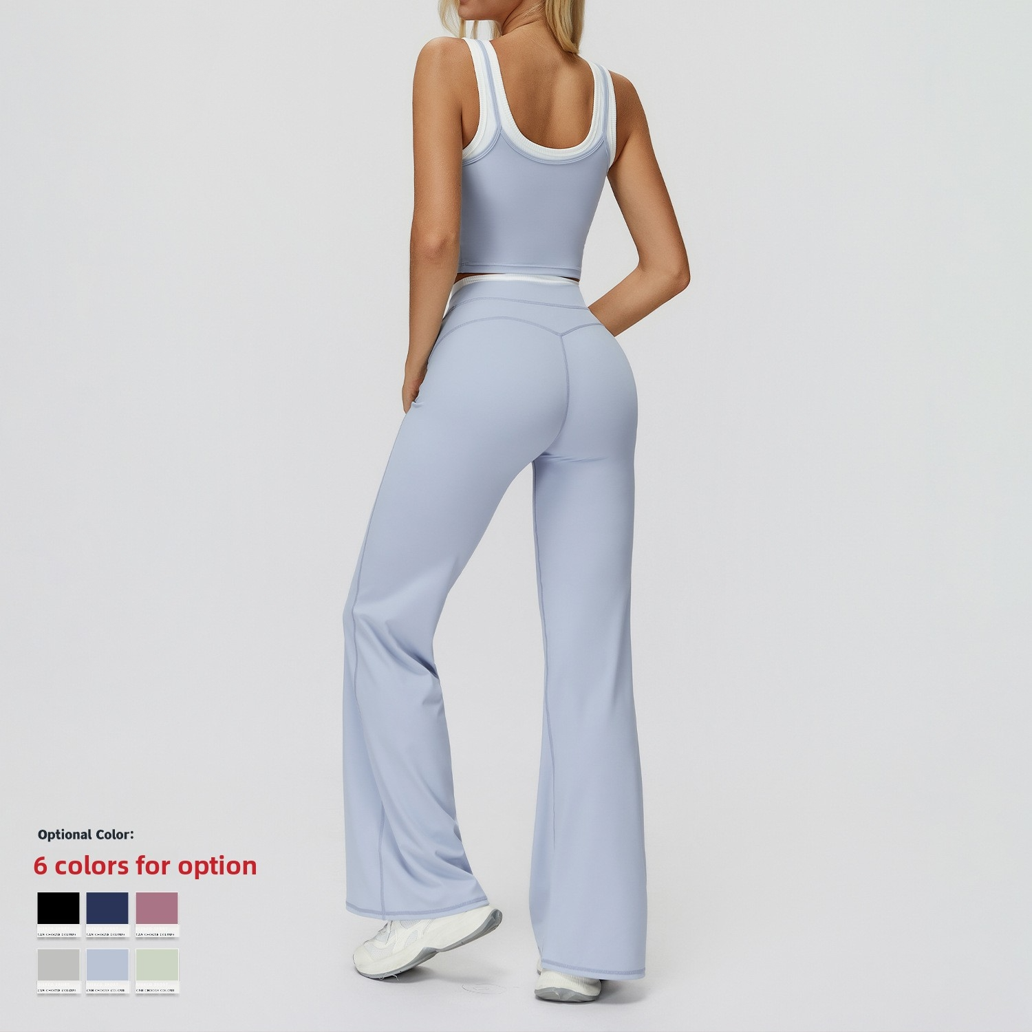 Three-Piece Solid Color-Blocked Nude-Feel Eco-Friendly Seamless Double-Layer Strap Yoga Set for Women Ribbed High-Waisted Casual