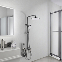 Système de douche de salle de bain contemporain à poignée unique, mural, en laiton poli chromé, avec robinets thermostatiques et barre coulissante, jet doux