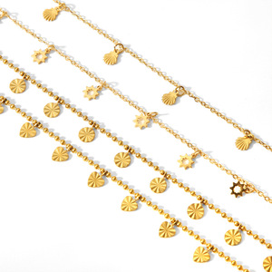 Floral <b>Anklet</b> 18K <b>Gold</b> Stainless Steel Women's Everyday Wear Foot Ornament Geometric Design TA8004 - Product Image 2