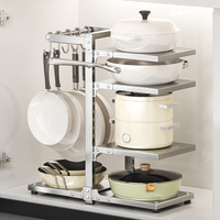 Support de rangement pour couvercles de casseroles et poêles en acier inoxydable 304 à 5 niveaux, réglable en hauteur, avec crochets pour accessoires d'évier de cuisine