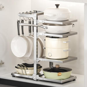 מתלה אחסון למכסים וסירים מנירוסטה 304, 5 שכבות, מתכוונן לגובה, עם ווים, לארגון אביזרי כיור המטבח - Product Image 2