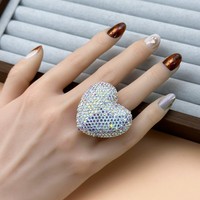 2 pièces clair lire grand coeur bague en cristal étincelant fabriqué à la main bague ensemble cristal mode ensemble de bijoux