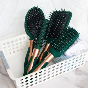 Oem Chuyên Nghiệp 4Pcs Sang Trọng Xoăn Nhựa Bàn Chải Tóc <span class=keywords><strong>Set</strong></span> Salon Màu Xanh Lá Cây Xoăn Cao Su Massage Lược Tùy Chỉnh Detangling Xách Tay Cho - Product Image 1