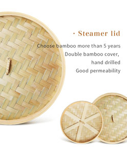 Set di Vaporiera Tradizionale Cinese in Bambù Naturale Fatto <span class=keywords><strong>a</strong></span> Mano, Cestelli per Cottura <span class=keywords><strong>a</strong></span> Vapore Durevoli con Manico per Ravioli - Product Image 3