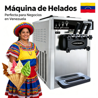 Machine à glace molle commerciale en acier inoxydable pour le marché du Venezuela, 3 saveurs, pour sundae et cornets, à poser sur comptoir, pour les maisons et les vendeurs de rue