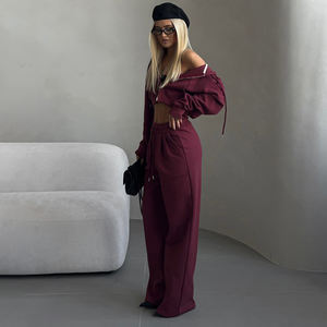 Conjunto Casual de Otoño para Mujer, Color Sólido, Chaqueta Corta con Capucha, Pantalones Deportivos con Cordones - Product Image 4