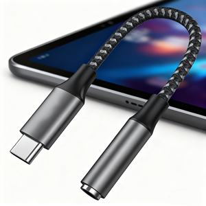 Adaptateur audio USB-C tressé en nylon de type C 3.5mm femelle <span class=keywords><strong>Réduction</strong></span> du bruit HD pour casque/contrôle du micro - Product Image 1
