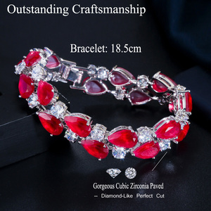 Dual Row Red <strong>Ruby</strong> Pear Cut Cubic Zircon Tennis Bracelet Women Big Bracelet <strong>Bangle</strong> for Wedding Party High Quality Crystal Jewelry - Product Image 5