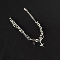 Bracelet unique en acier inoxydable avec pierre précieuse noire ovale, bracelet à maillons torsadés, bracelet avec breloque étoile en zircon pour homme