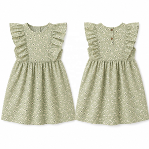 Vestido <span class=keywords><strong>de</strong></span> Verano para Bebés Niñas, <span class=keywords><strong>de</strong></span> Lino y Algodón, sin Mangas, con Volantes y Botones, Venta Especial, Ropa <span class=keywords><strong>de</strong></span> Bebé con Estampado Personalizado - Product Image 1
