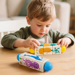 <strong>Wooden</strong> Rotating Animal Fruit Cart Puzzle Toy <strong>Wooden</strong> Rotating Vertical Building <strong>Blocks</strong> Children Educational Development - Product Image 2