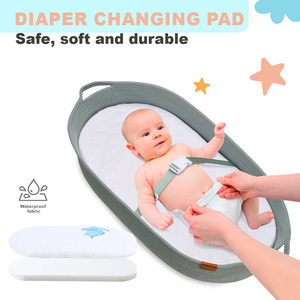 Juego de cesto <span class=keywords><strong>cambiador</strong></span> de bebé de diseño moderno portátil, colchón ovalado para guardería, viaje, impermeable, <span class=keywords><strong>cambiador</strong></span> de pañales para recién nacidos, esencial - Product Image 3