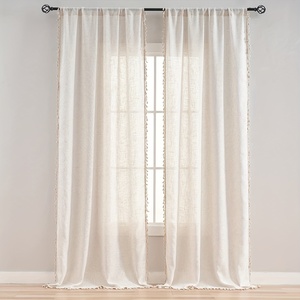1 Pc tenda in pizzo Beige trasparente <span class=keywords><strong>con</strong></span> asta di nappe tascabili per il trattamento della finestra per la camera da letto ufficio cucina soggiorno studio decorazione per la casa - Product Image 1