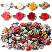 Mini fleurs en ruban satiné 100% polyester écologique, diamètre 2,5 cm, avec perles, pour vêtements, accessoires DIY, décorations pour cheveux