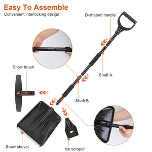 Kit de pala quitanieves 3 en 1 DB de 45.7 pulgadas Raspador de hielo plegable de acero para quitar nieve del coche - Product Image 3