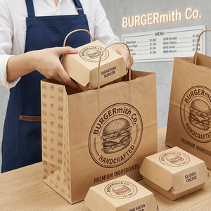 Bolsas de Papel Kraft Ecológicas Impresas Personalizadas al por Mayor para Comida para Llevar de Restaurantes y Entrega de Alimentos - Product Image 3